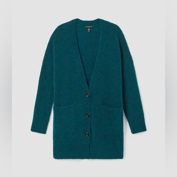 NWT Eileen Fisher Mohair Plush Melange V-Neck Cardigan - Picture 2 of 5